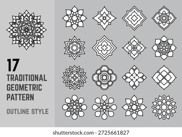 Símbolo geométrico del icono del patrón de la tradición para el Vector del elemento del contorno de la decoración