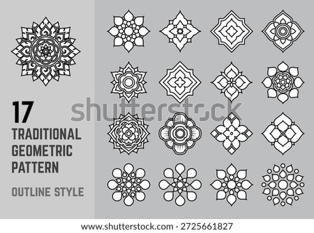 tradition geometric pattern icon symbol for decoration outline element vector set thai vintage style