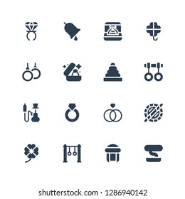 tradition icon set. Collection of 16 filled tradition icons included Bonsai, Turban, Rings, Clover, Holi, Ring, Hookah, Wedding ring