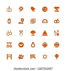 tradition icon set. Collection of 25 filled tradition icons included Clover, Judaism, Tuk tuk, Clogs, Rings, Thailand, Japanese, Ring, China, Hookah, Bonsai, Wedding rings, Holi