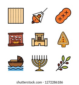 tradition icon set. vector set about cookie, christmas sock and hebrew icons set.