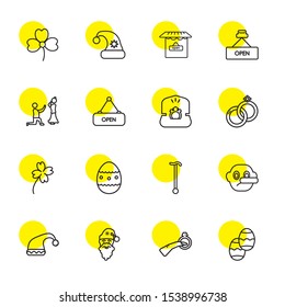tradition icons. Editable 16 tradition icons. Included icons such as Easter Eggs, Wedding ring, Santa claus, Christmas Hat, Liar, Cane, Easter eggs. tradition trendy icons for web.