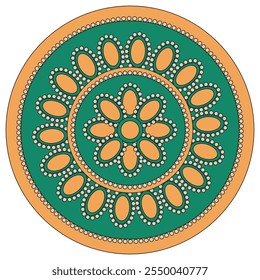 Tradition indian pattern Kolam isolated white background. Vector Kolam ornament in color of indian flag. Vector illustration can used textile fabric decor. EPS 10
