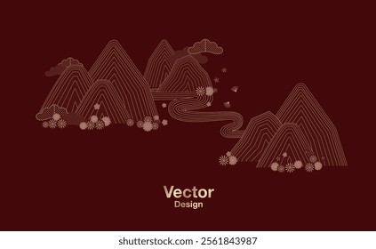 tradition korea china asia ancient element decoration detail craft pattern beautiful premium royal pine mountain water landscape scenery scene sensible design template vector element illustration