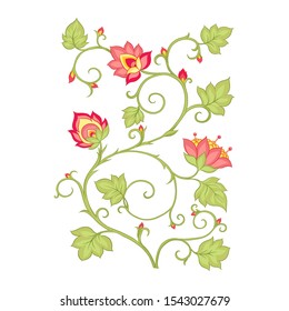 Tradition mughal motif, fantasy flowers in retro, vintage style. Element for design. Vector illustration. Isolated on white background..
