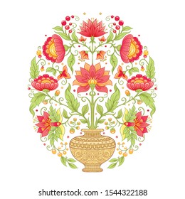 Tradition mughal motif, fantasy flowers in retro, vintage style. Element for design. Vector illustration. Isolated on white background..