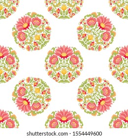 Tradition mughal motif, fantasy flowers in retro, vintage style. Seamless pattern, background. Vector illustration. Isolated on white background..