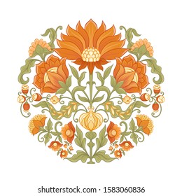 Tradition mughal motif, fantasy flowers in retro, vintage style. Element for design. Vector illustration. Isolated on white background..