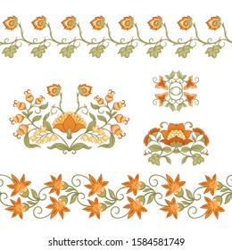 Tradition mughal motif, fantasy flowers in retro, vintage style. Element for design. Vector illustration. Isolated on white background..