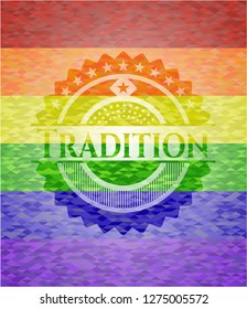 Tradition on mosaic background with the colors of the LGBT flag