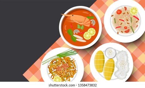 Tradition Thai food background and copy space for text, vector illustration
