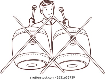 Tradition Thai man playing pair of klong that clipart