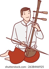 Tradition Thai man playing saw u color filled clipart