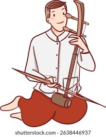 Tradition Thai man playing Saw daung color filled clipart