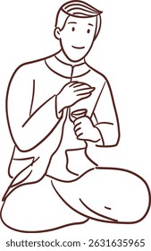 Tradition Thai man playing small cymbals clipart