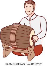 Tradition Thai man playing taphon color filled clipart