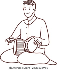 Tradition Thai man playing tone and ramana clipart