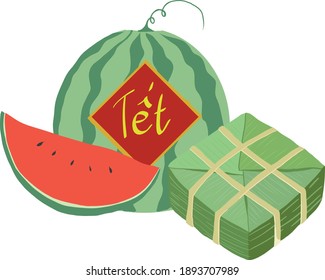 Tradition Vietnamese Lunar New Year, Tet, design with watermelon.