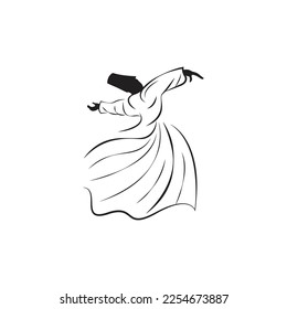 The tradition of whirling dervishes from Mevlana Celaleddin Rumi, who lived in the city of Konya during the Ottoman period, to the present day. Vector illustration.
