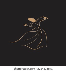 The tradition of whirling dervishes from Mevlana Celaleddin Rumi, who lived in the city of Konya during the Ottoman period, to the present day. Vector illustration.