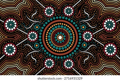 Traditional Aboriginal Dot Art Background with Central Sacred Circle Motif