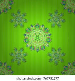 Traditional abstract decor. Decorative seamless pattern. Ornamental pattern for invitations, greeting cards, wrapping. Vector ornate elements in blue and green colors for your design.