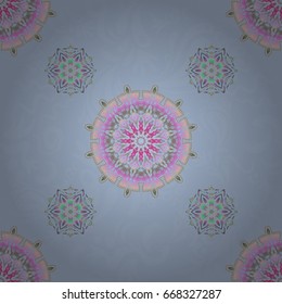 Traditional abstract decor. Ornamental pattern for invitations, greeting cards, wrapping. Vector ornate elements in pink and green colors for your design. Decorative seamless pattern.