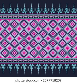 Traditional Abstract Geometric ethnic Pattern. Oriental Tribal Embroidery fabric design for background or carpet, wallpaper, batik wrapping, curtain design, Vector illustration.