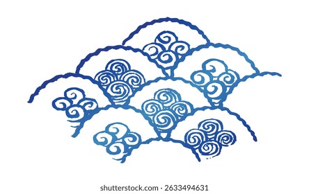 Padrão abstrato tradicional azul ilustração estilo japonês. Seigaiha com pinceladas. Conceito de mar e ondas
