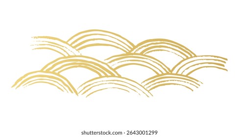 Padrão abstrato tradicional ilustração estilo japonês dourado. Várias linhas de seigaiha. Conceito de mar e ondas