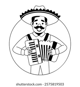 Traditional accordion player illustration in glyph style 