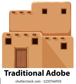 A traditional adobe house illustration