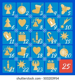 Traditional advent calendar with countdown to Christmas.Vector illustration.