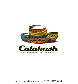 Traditional African Calabash bowl colorful logo illustration