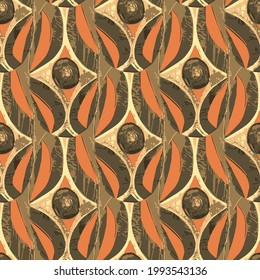 Traditional African culture attributes. Vintage shields. Vector repeated seamless pattern.