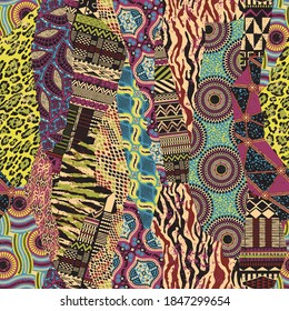 Traditional african fabric and wild animal skins vector seamless pattern