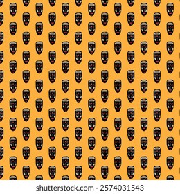 Traditional African Masks  Seamless pattern on Yellow background  Black Mask Vector  pattern