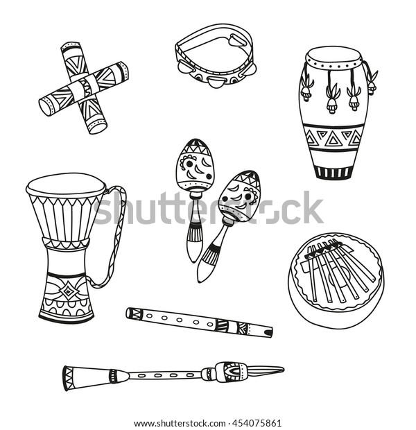 Traditional African Musical Instruments Freehand Doodles Stock Vector ...