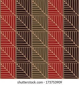 Traditional African Ornamental Pattern. Stylized Seamless texture with triangles or Tree Leaves. Red and Brown African Pattern for decoration or background.