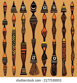 Patrón africano tradicional - mano ingenua decorativa pintada - Pincel