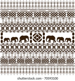 Traditional African pattern with elephants silhouettes