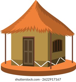 Traditional African Tribal Hut Vector – Thatched Roof Rural House Illustration, Ethnic Village Architecture Clipart, Indigenous Home Design, Cultural Dwelling, Eco-Friendly Construction Art