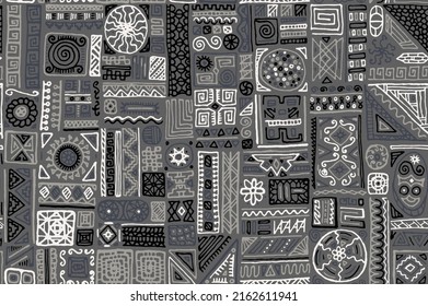 Traditional african vector seamless ornament. Apparel fabric print design. African moroccan ethnic tribal hand drawn swatch. Simple doodle patchwork. Decorative embroidery pattern.