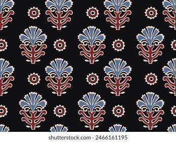 PATRÓN DE AJRAKH TRADICIONAL, IMPRESIÓN DE BLOQUE DE MANO, IMPRESIÓN DE BATIK, FONDO TEXTIL INDIO, FONDO FLORAL, IMPRESIÓN DE KALAMKARI, DIBUJO A MANO PATRÓN TEXTIL, TEXTIL