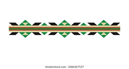 Padrão tradicional de fronteira Al Sadu em motivo geométrico tribal verde e preto inspirado na arte da tecelagem árabe