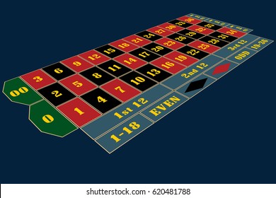 Traditional American Roulette Table perspective vector illustration