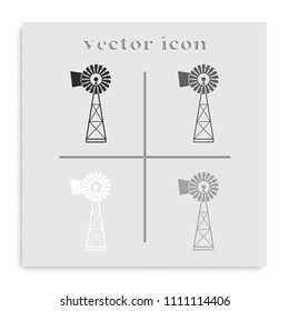 Traditional American windmill simple flat black and white vector icon.