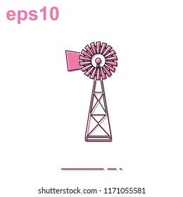Traditional American windmill simple flat thin line vector icon.