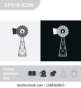Traditional American windmill simple flat black and white vector icon.