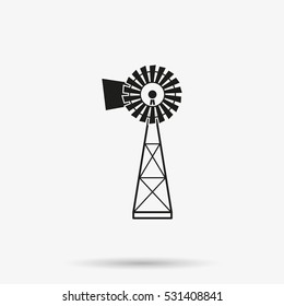 Traditional American Windmill Simple Flat Vector Icon.